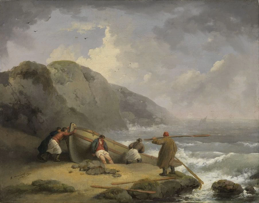 Pescatori che spingono la barca in acqua - Bavarian State Painting Collections